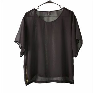 Black sheer oversized top w/ gold zippers